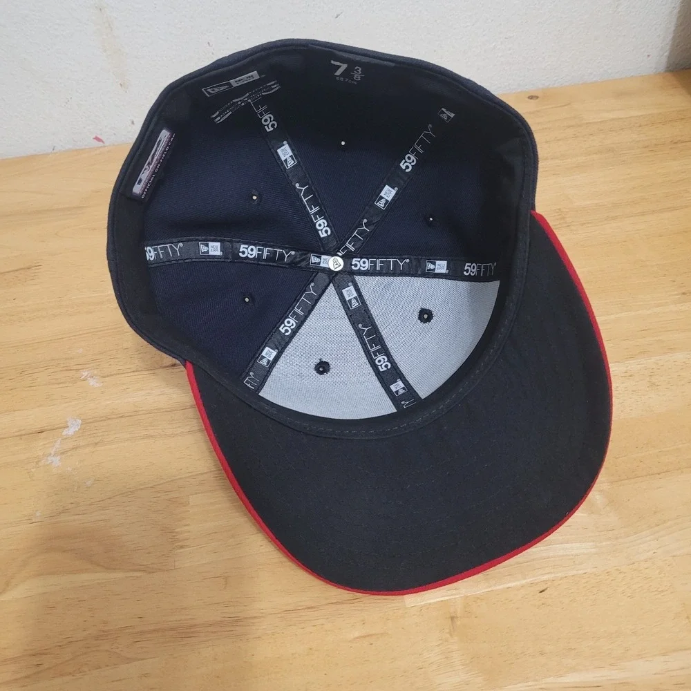 New Era 59FIFTY Atlanta Braves Fitted Hat Navy Red MLB On-Field Cap Size 7 3/8